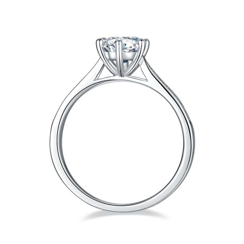 直臂微镶六爪S925银镀白金MoissaniteWomen's Ring1ctD级